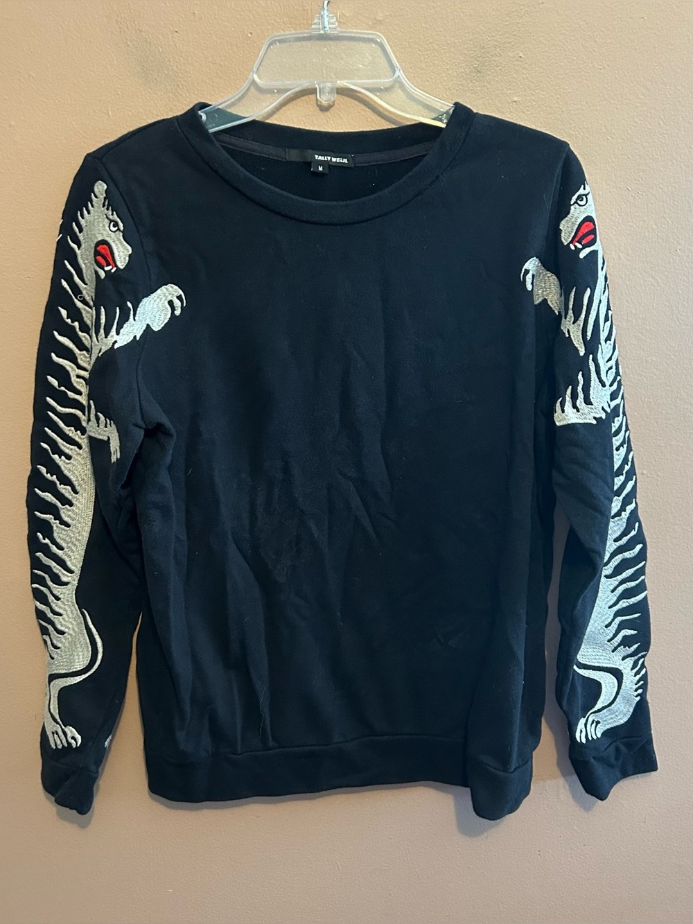 Tally Weijl Embroidered Tiger Sleeve Long Sleeve Pullover Size Medium